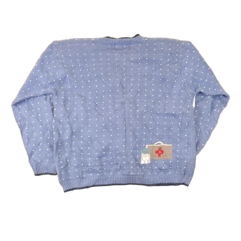 Vintage 1990s Christopher & Banks Teddy Bear Hand Embroidered Knit Cardigan Sweater Women's M from propervintagecanada