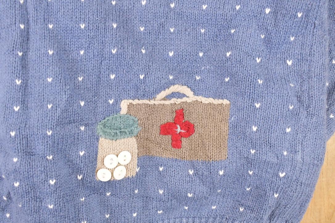 Vintage 1990s Christopher & Banks Teddy Bear Hand Embroidered Knit Cardigan Sweater Women's M from propervintagecanada