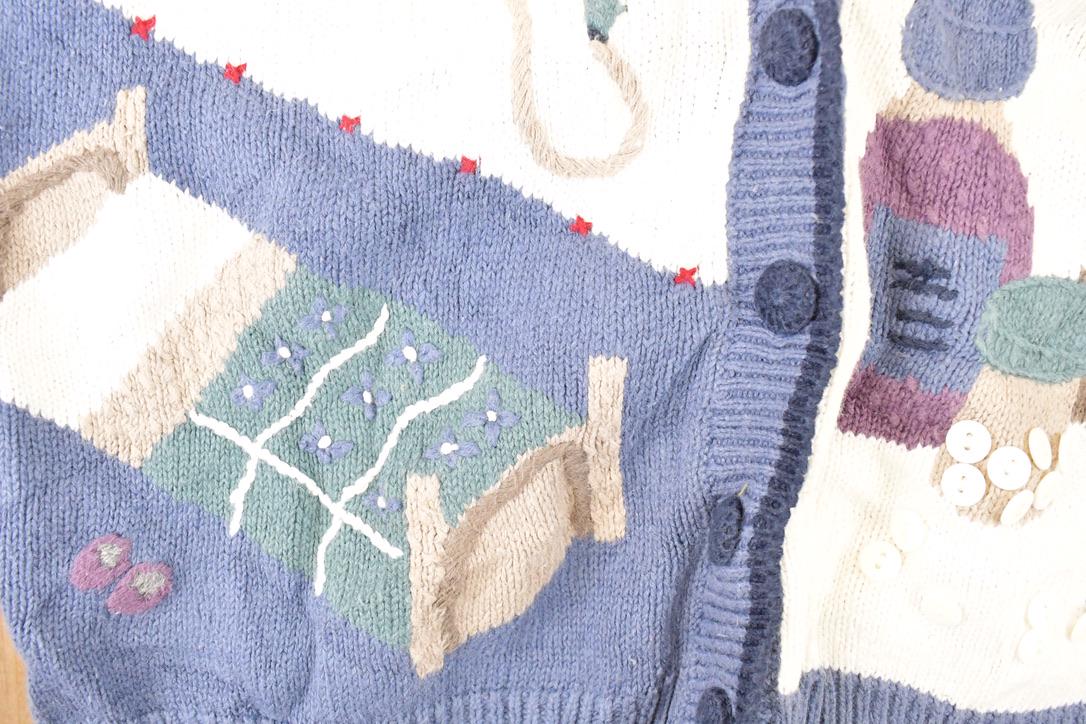 Vintage 1990s Christopher & Banks Teddy Bear Hand Embroidered Knit Cardigan Sweater Women's M from propervintagecanada