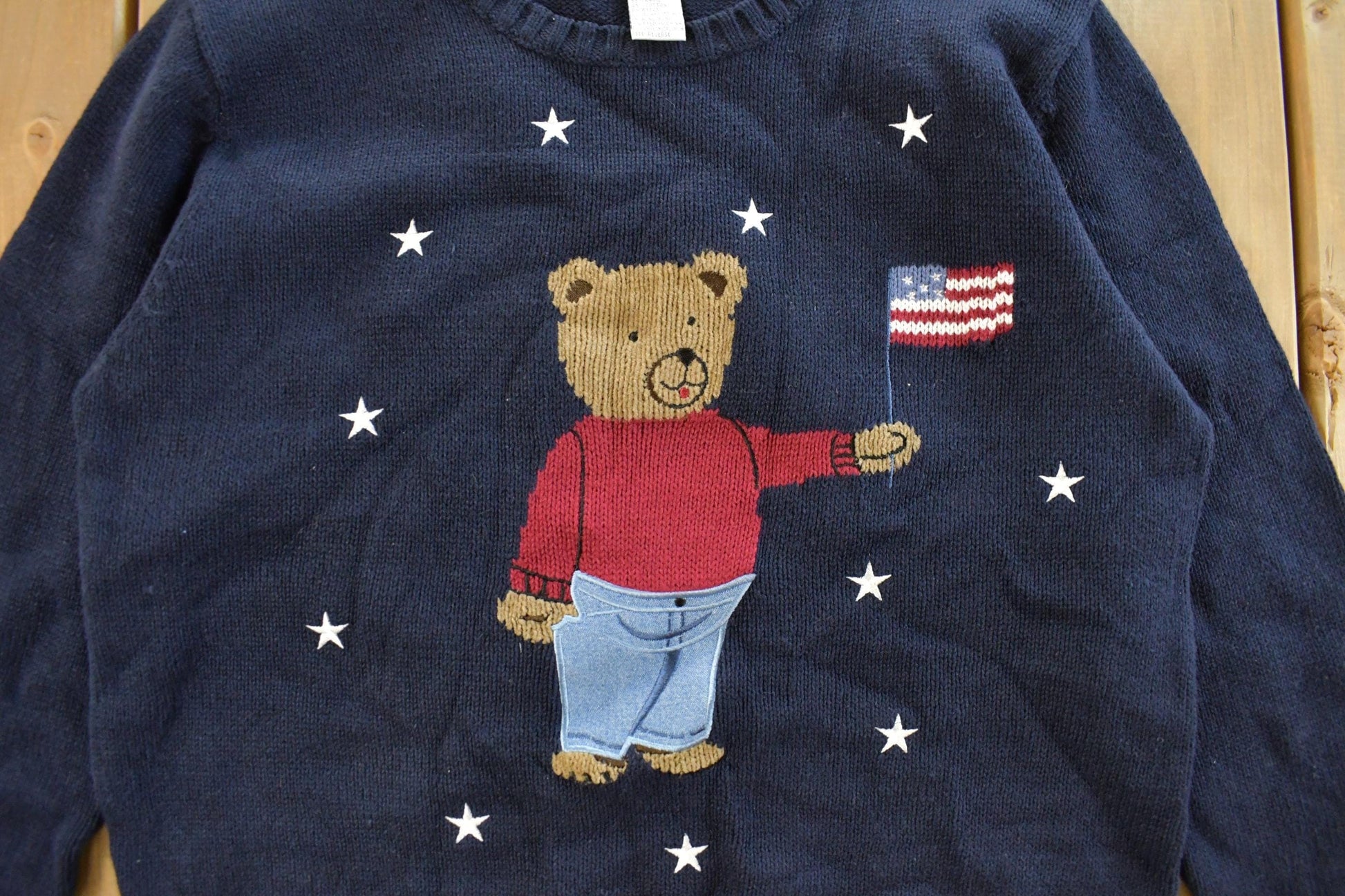 Vintage 1990s Christopher & Banks Teddy Bear USA Knit Crewneck Sweater Women's S from propervintagecanada
