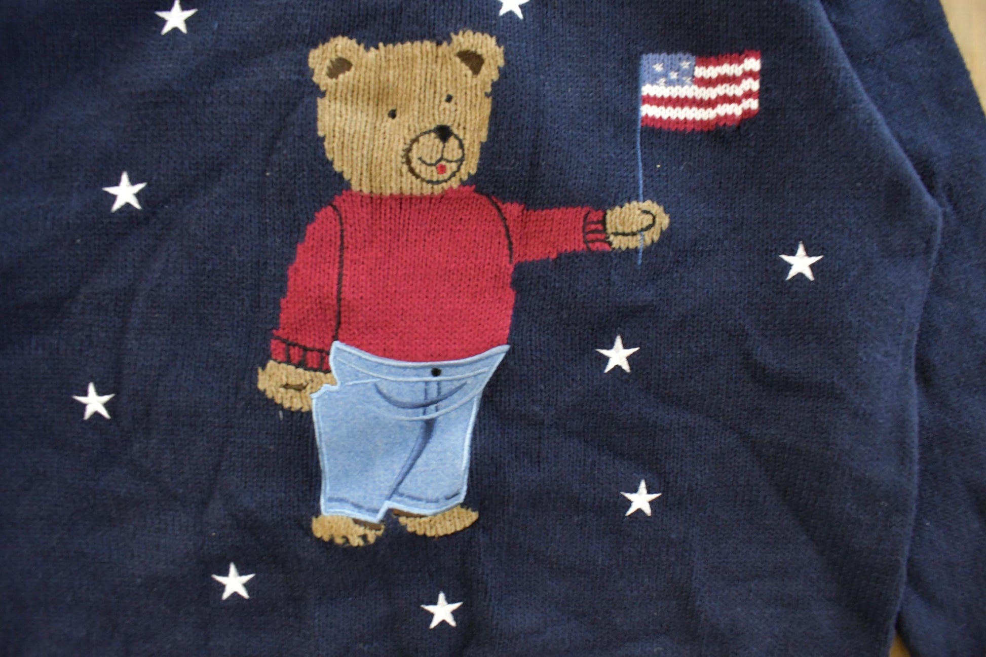 Vintage 1990s Christopher & Banks Teddy Bear USA Knit Crewneck Sweater Women's S from propervintagecanada