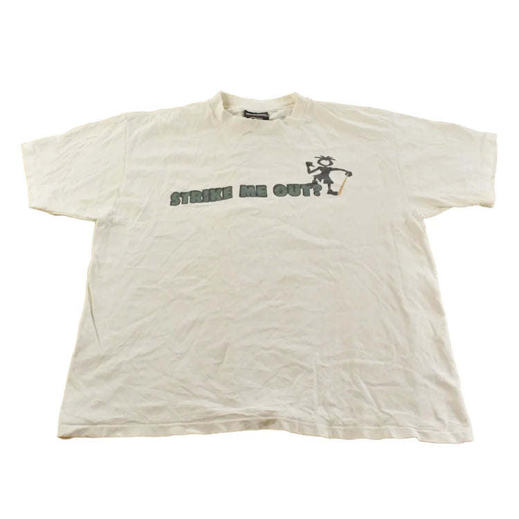 Vintage 1990s Chump Strike Me Out Baseball Graphic T-Shirt Men's XL from propervintagecanada