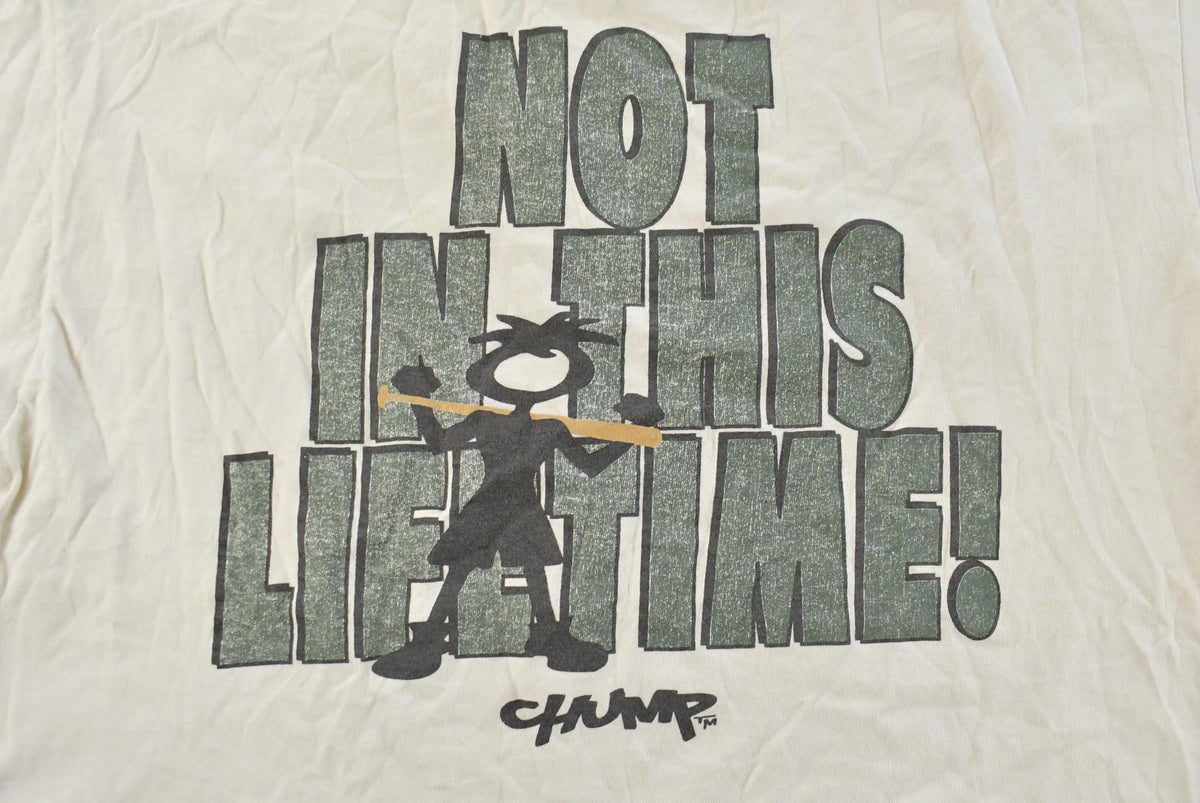 Vintage 1990s Chump Strike Me Out Baseball Graphic T-Shirt Men's XL from propervintagecanada