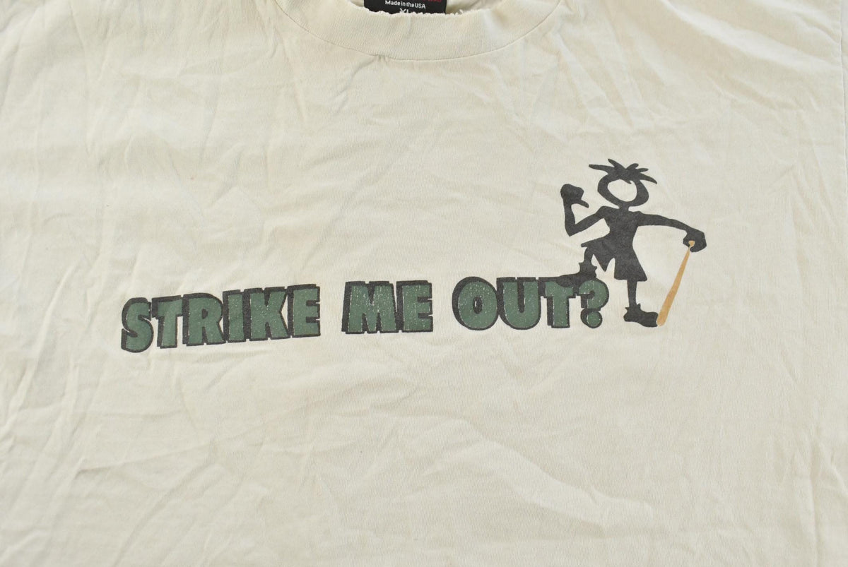 Vintage 1990s Chump Strike Me Out Baseball Graphic T-Shirt Men's XL from propervintagecanada