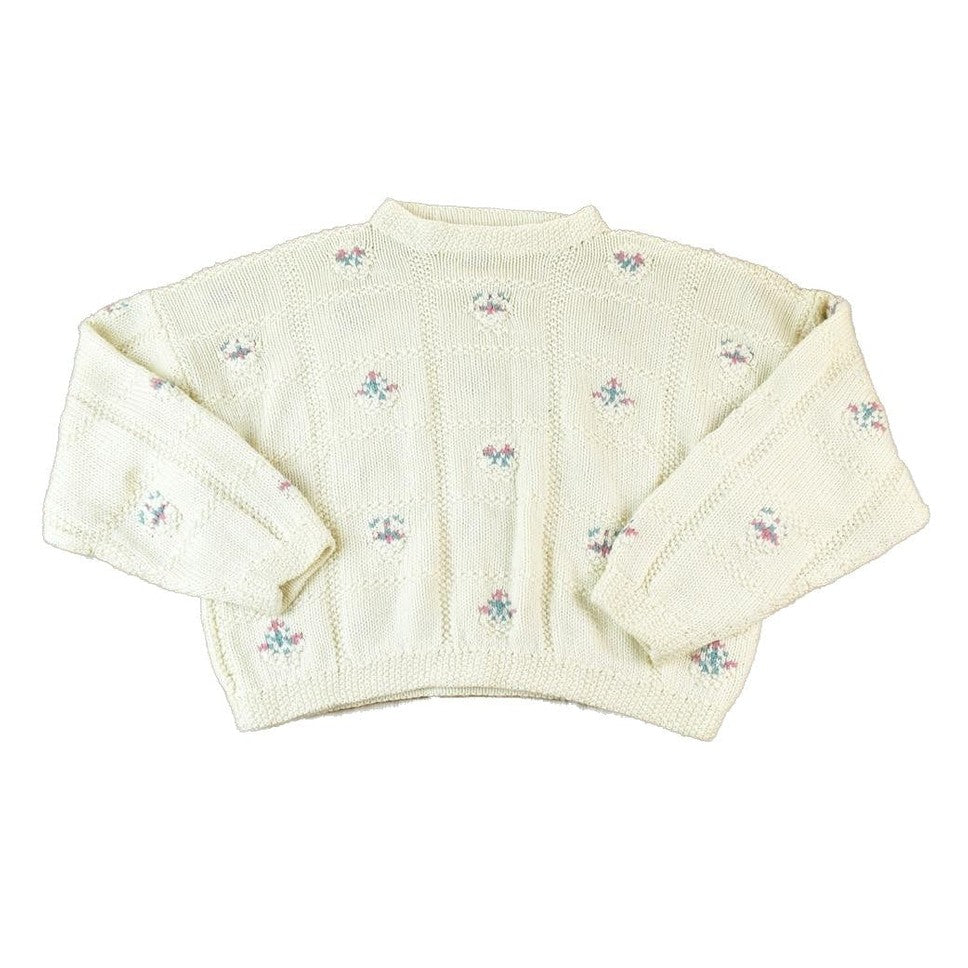 Vintage 1990s Chunky Knit Floral Boxy Abstract Pattern Crewneck Sweater Made In USA Men's Large from propervintagecanada