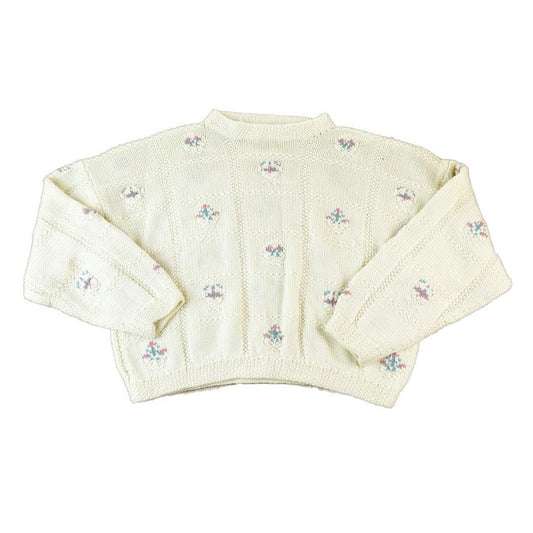 Vintage 1990s Chunky Knit Floral Boxy Abstract Pattern Crewneck Sweater Made In USA Men's Large from propervintagecanada