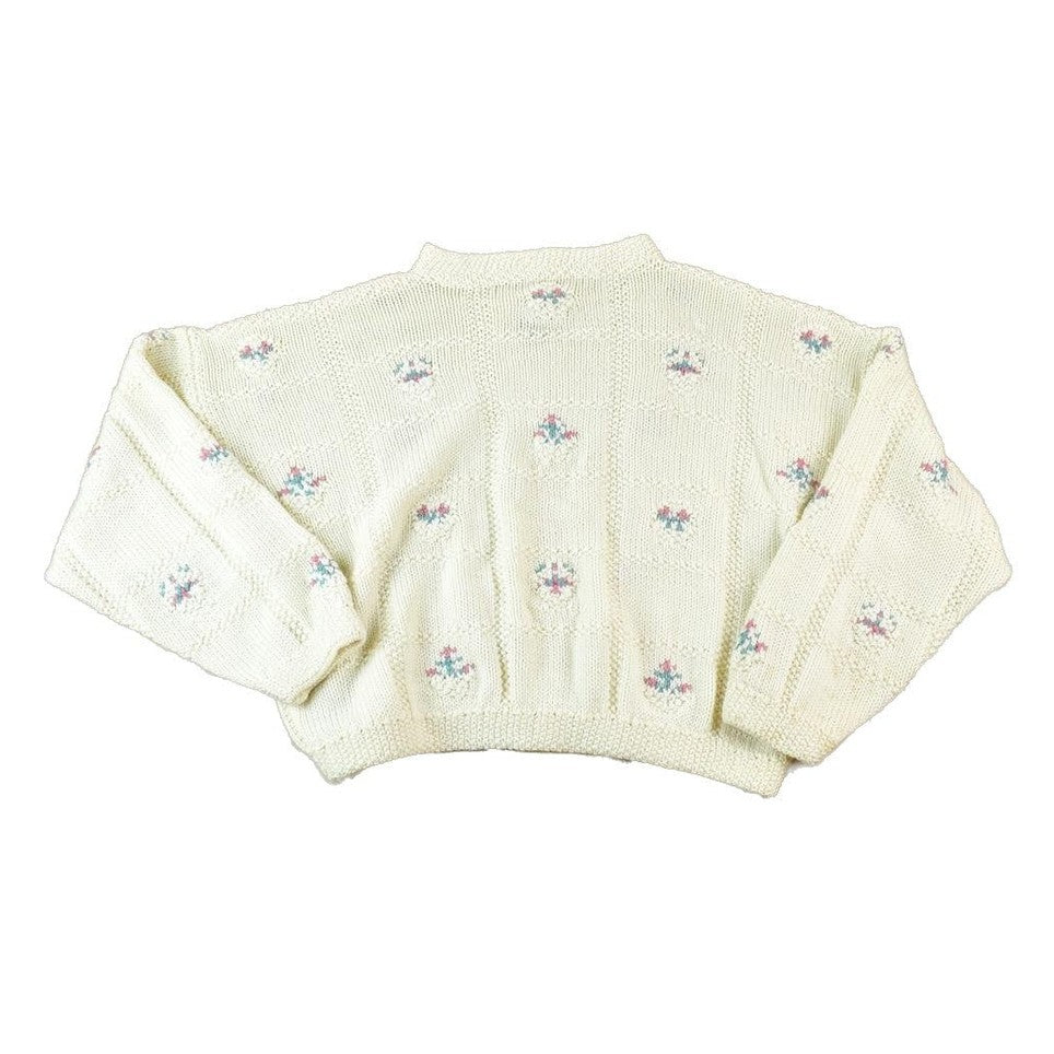 Vintage 1990s Chunky Knit Floral Boxy Abstract Pattern Crewneck Sweater Made In USA Men's Large from propervintagecanada