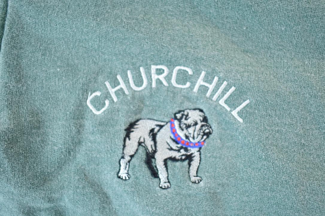 Vintage 1990s Churchill Bulldogs Quarter Zip Mock Neck Collegiate Sweater Men's 2XL from propervintagecanada