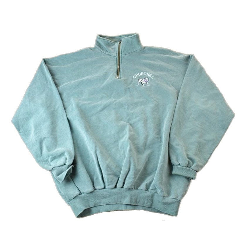 Vintage 1990s Churchill Bulldogs Quarter Zip Mock Neck Collegiate Sweater Men's 2XL from propervintagecanada