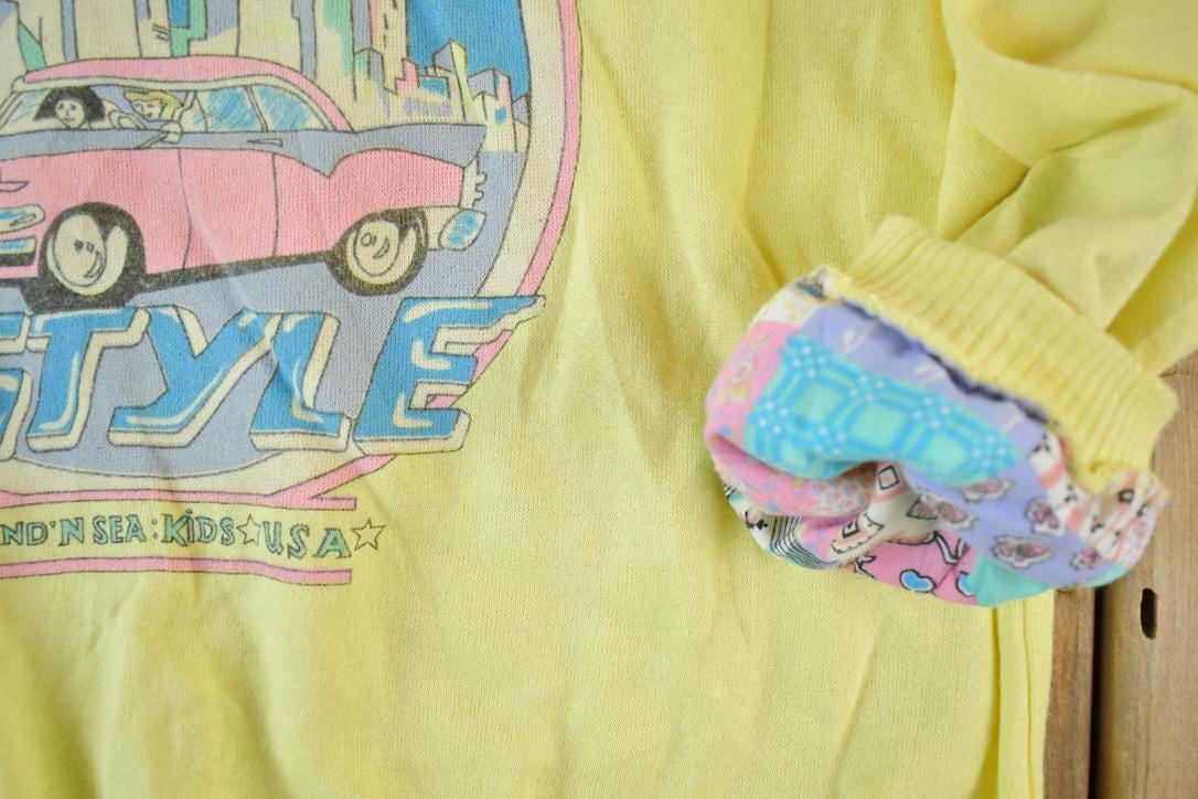 Vintage 1990s City Style Super Unique Collared Pink Cadillac Crewneck Sweatshirt Made In USAMen's Medium from propervintagecanada