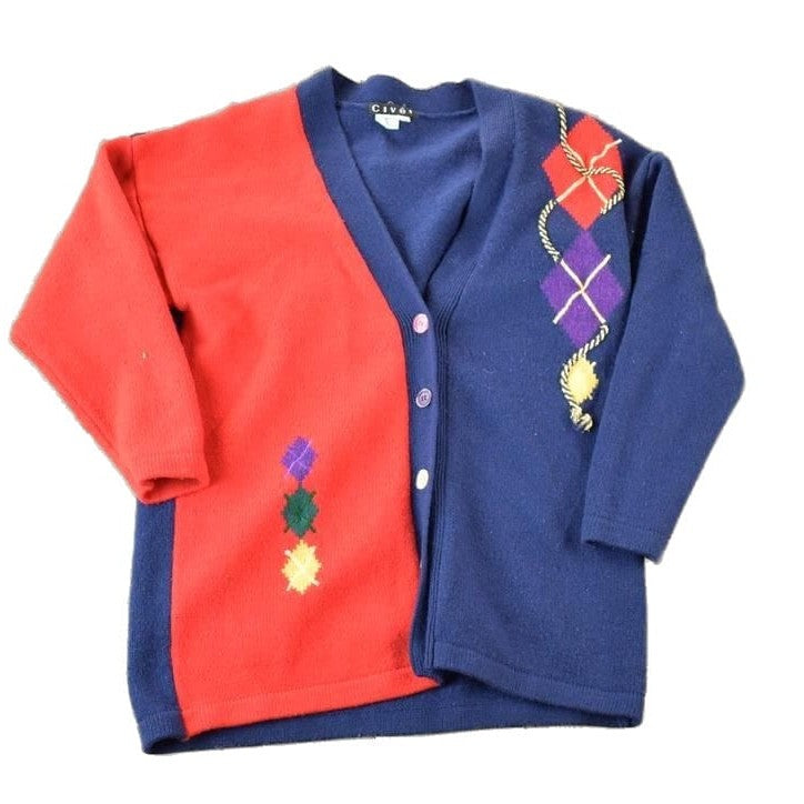 Vintage 1990s Cive Knit Abstract Pattern Cardigan Sweater Men's Small from propervintagecanada