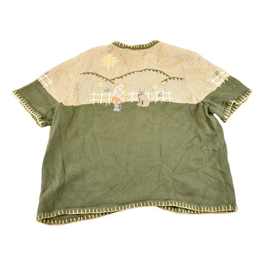 Vintage 1990s CJ Banks Hand Embroidered Puppy Theme Knit Cardigan Sweater Women's L from propervintagecanada