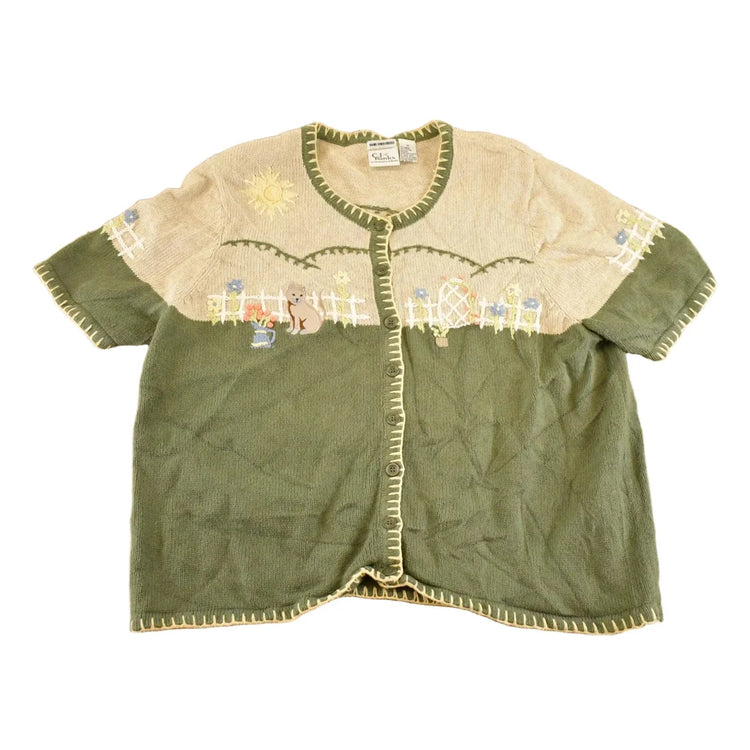 Vintage 1990s CJ Banks Hand Embroidered Puppy Theme Knit Cardigan Sweater Women's L from propervintagecanada