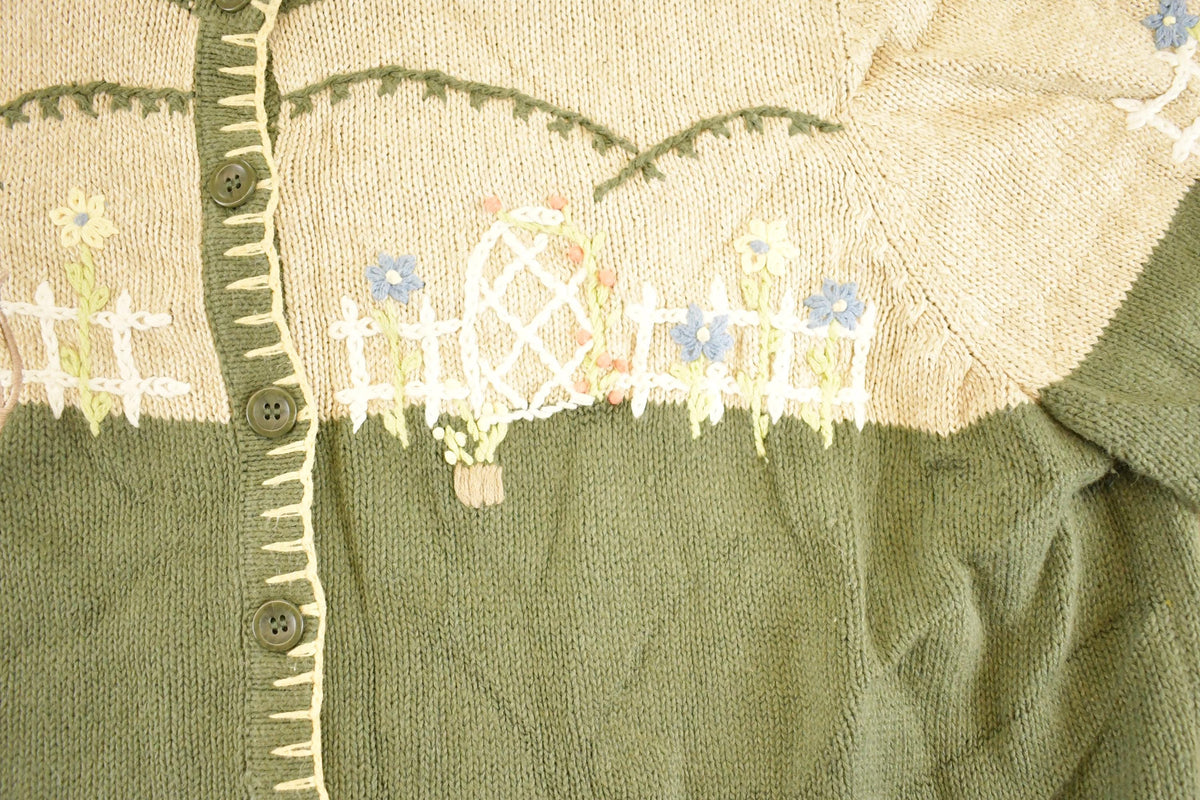 Vintage 1990s CJ Banks Hand Embroidered Puppy Theme Knit Cardigan Sweater Women's L from propervintagecanada