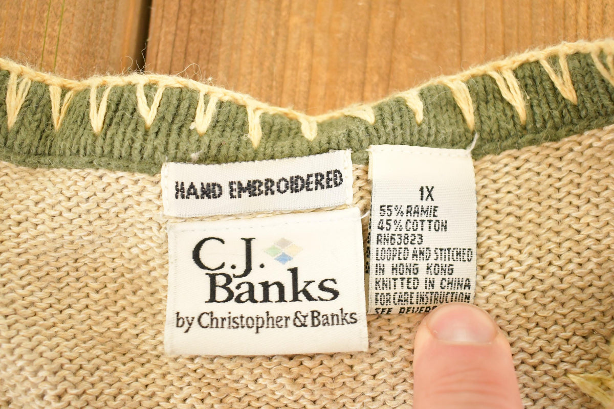 Vintage 1990s CJ Banks Hand Embroidered Puppy Theme Knit Cardigan Sweater Women's L from propervintagecanada