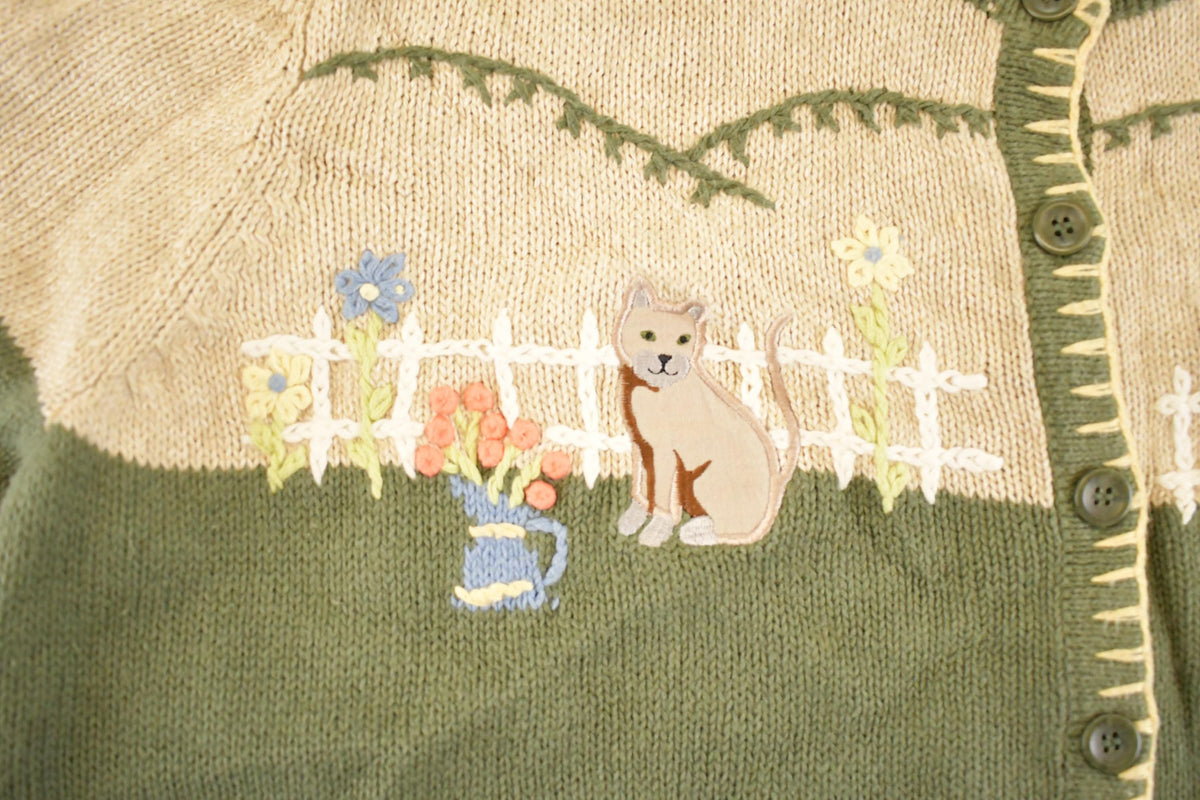 Vintage 1990s CJ Banks Hand Embroidered Puppy Theme Knit Cardigan Sweater Women's L from propervintagecanada