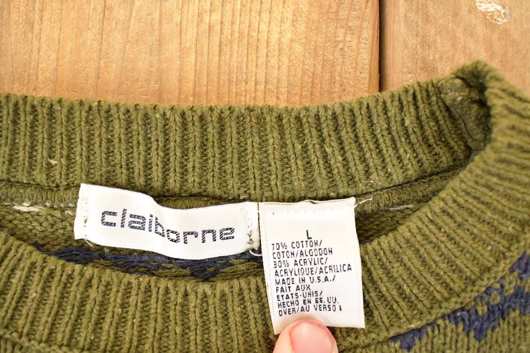 Vintage 1990s Claiborne Abstract Striped Knit Crewneck Sweater Women's XL from propervintagecanada