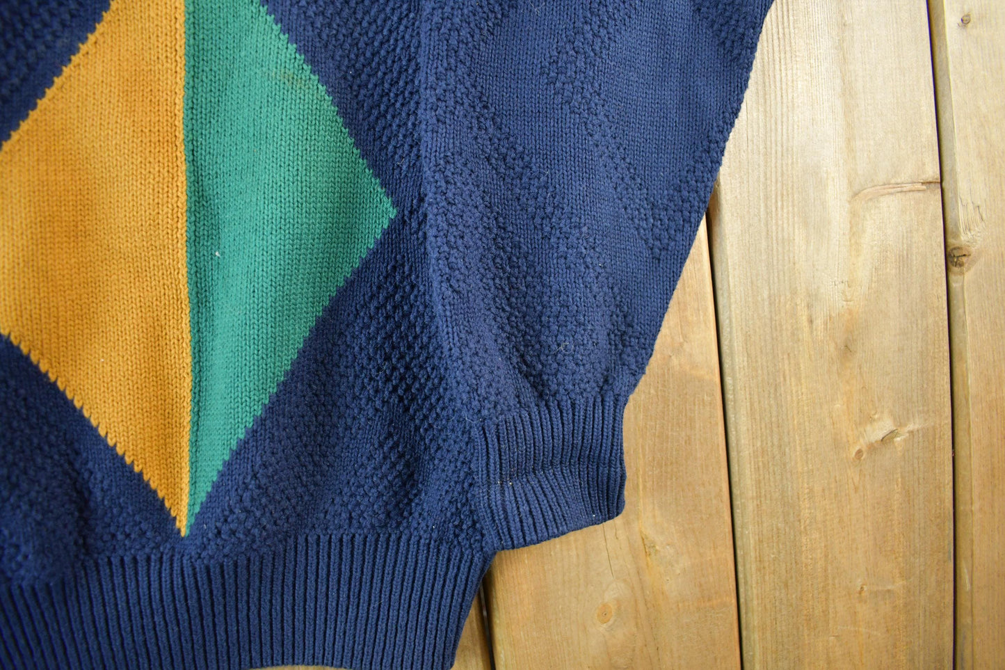 Vintage 1990s Claiborne Argyle Knit Crewneck Sweater Men's Large from propervintagecanada