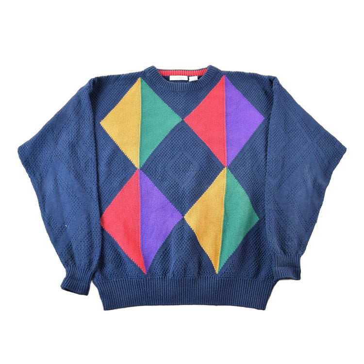 Vintage 1990s Claiborne Argyle Knit Crewneck Sweater Men's Large from propervintagecanada