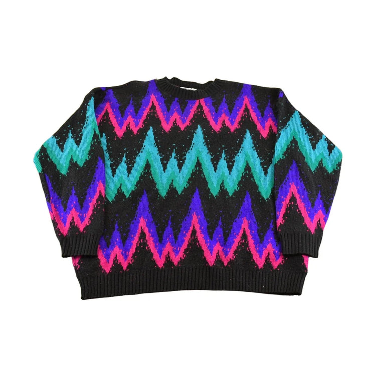 Vintage 1990s Classic Essentials Knit Abstract Pattern Crewneck Sweater Women's XL from propervintagecanada