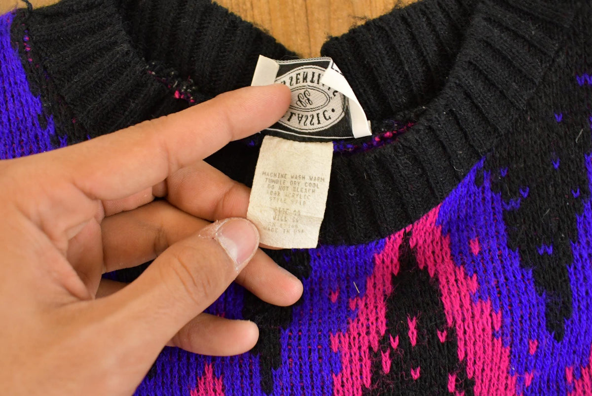Vintage 1990s Classic Essentials Knit Abstract Pattern Crewneck Sweater Women's XL from propervintagecanada