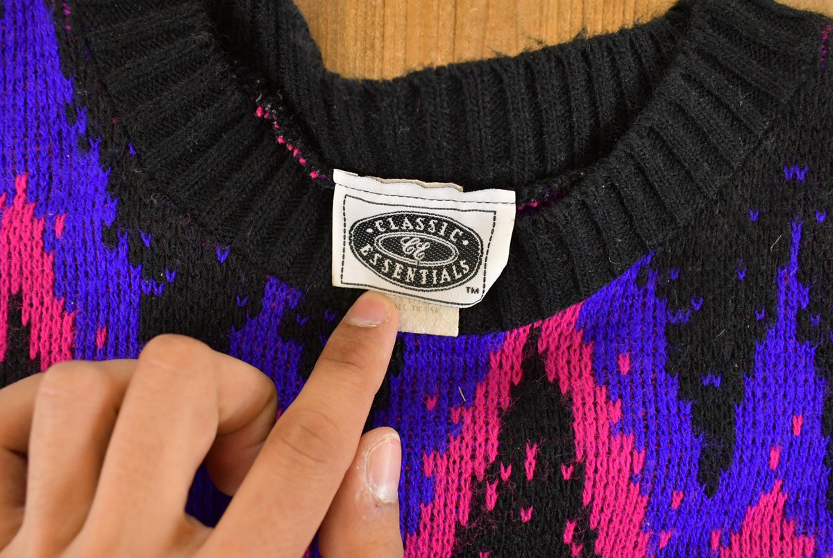 Vintage 1990s Classic Essentials Knit Abstract Pattern Crewneck Sweater Women's XL from propervintagecanada