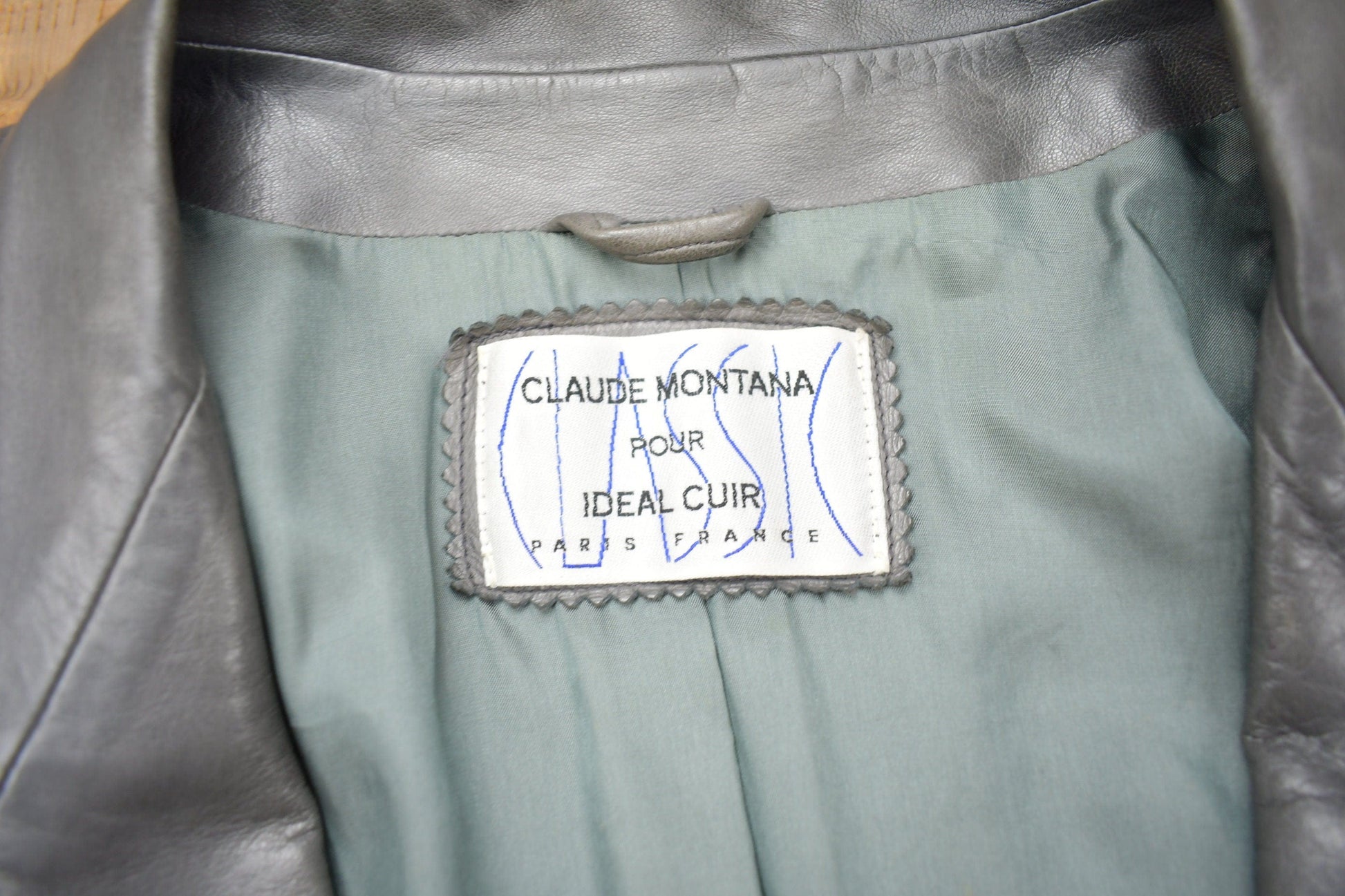 Vintage 1990s Claude Montana Ideal Cuir Leather Blazer Jacket Men's Large from propervintagecanada