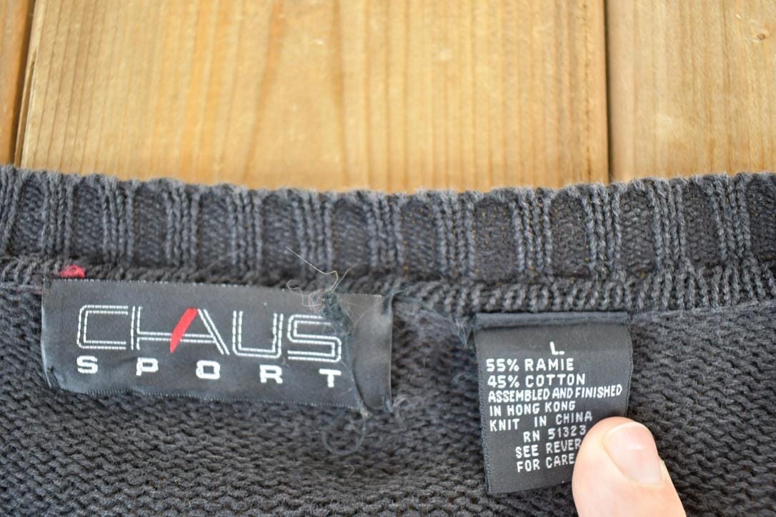 Vintage 1990s Claus Sport Knit Abstract Pattern Cardigan Sweater Mens M from propervintagecanada