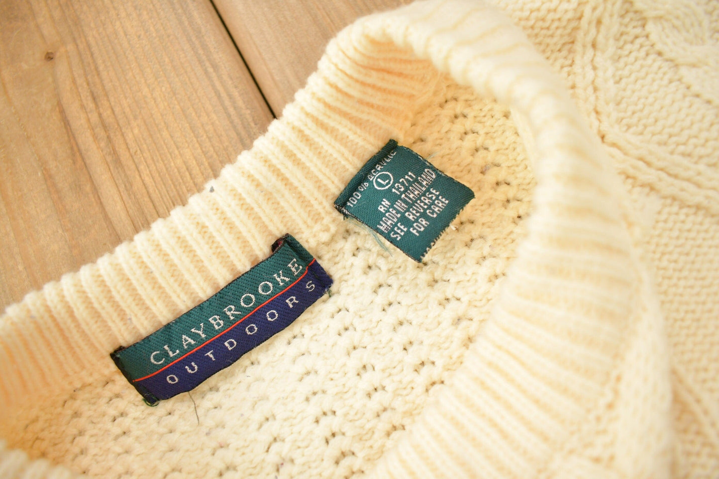 Vintage 1990s Claybrooke Outdoors Knitted Crewneck Sweater Men's Large from propervintagecanada