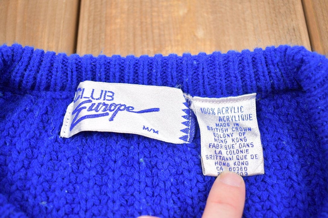 Vintage 1990s Club Europe Knitted Crewneck Sweater Men's Medium from propervintagecanada