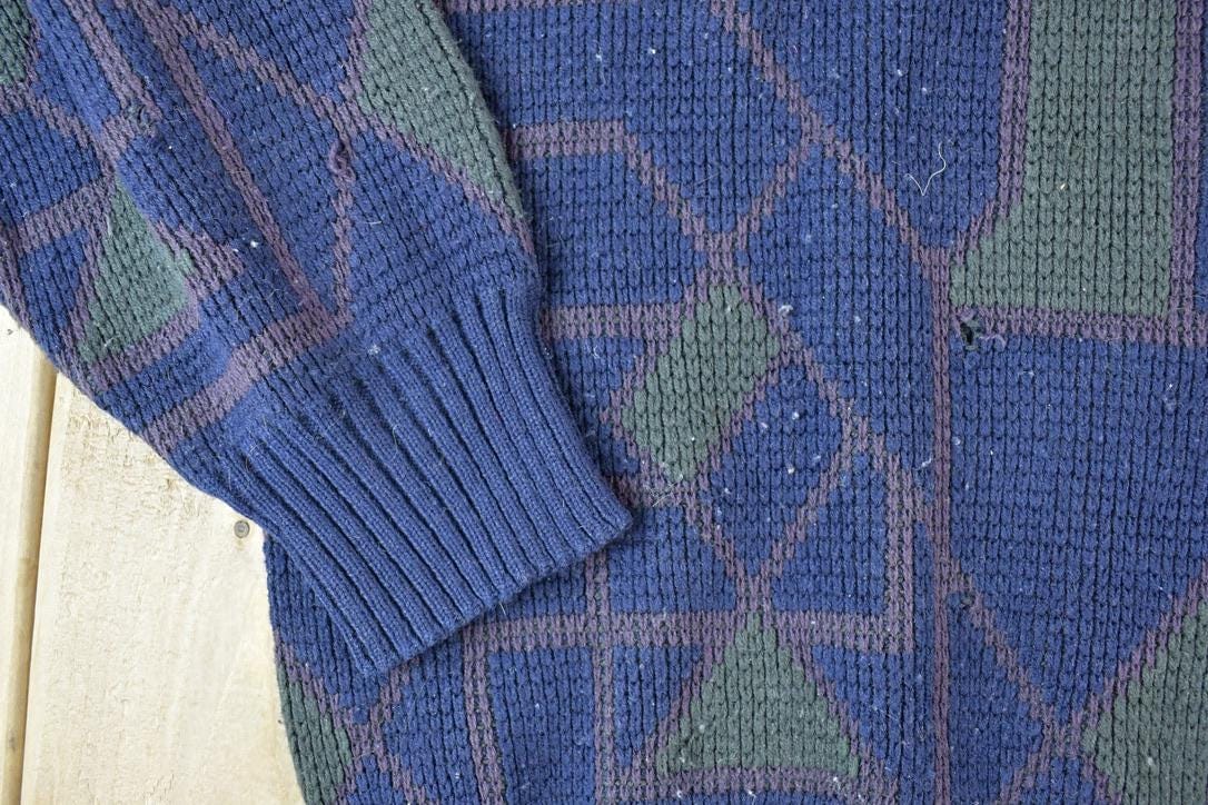 Vintage 1990s Club International Knit Abstract Pattern Crewneck Sweater Made In 90s Crewneck Men's XL from propervintagecanada