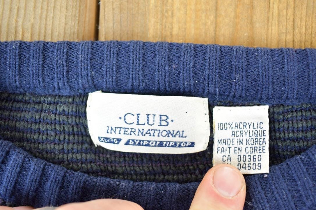 Vintage 1990s Club International Knit Abstract Pattern Crewneck Sweater Made In 90s Crewneck Men's XL from propervintagecanada