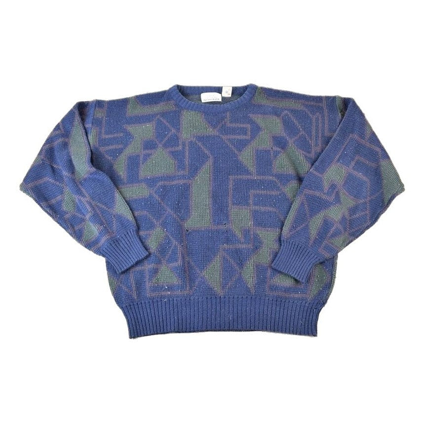 Vintage 1990s Club International Knit Abstract Pattern Crewneck Sweater Made In 90s Crewneck Men's XL from propervintagecanada