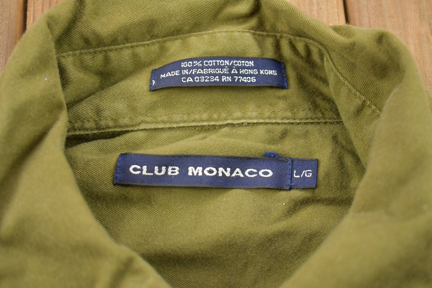 Vintage 1990s Club Monaco Blank Green Button Up Shirt Men's Large from propervintagecanada