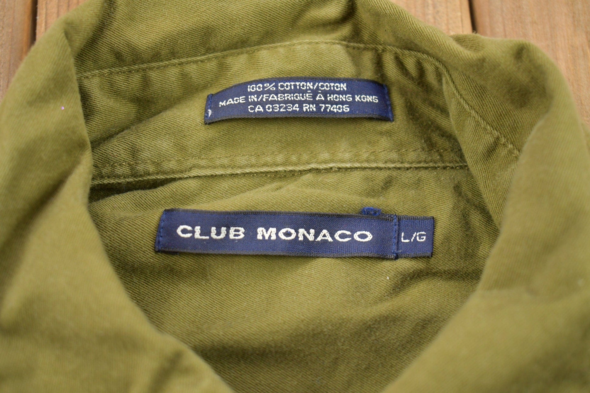 Vintage 1990s Club Monaco Blank Green Button Up Shirt Men's Large from propervintagecanada