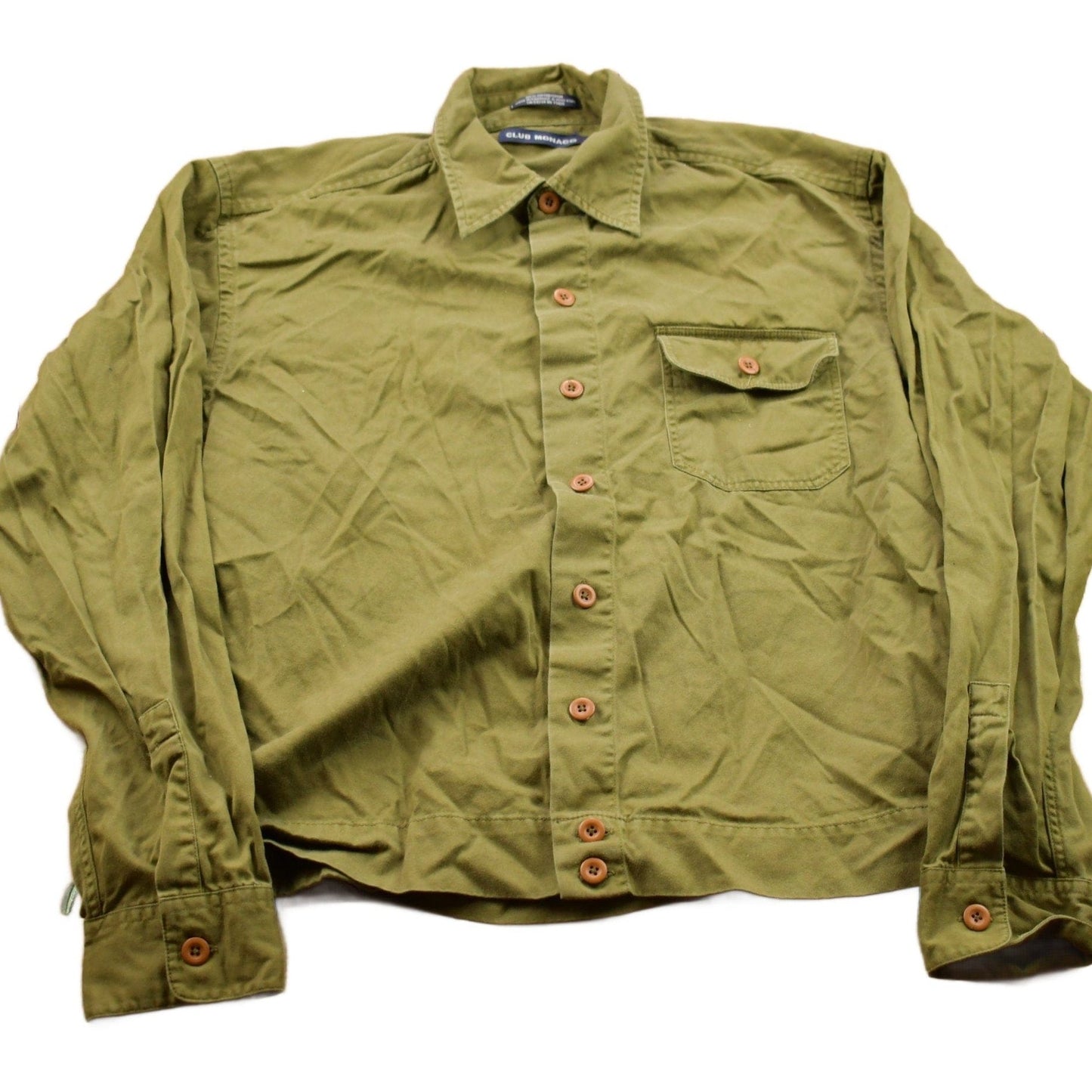 Vintage 1990s Club Monaco Blank Green Button Up Shirt Men's Large from propervintagecanada