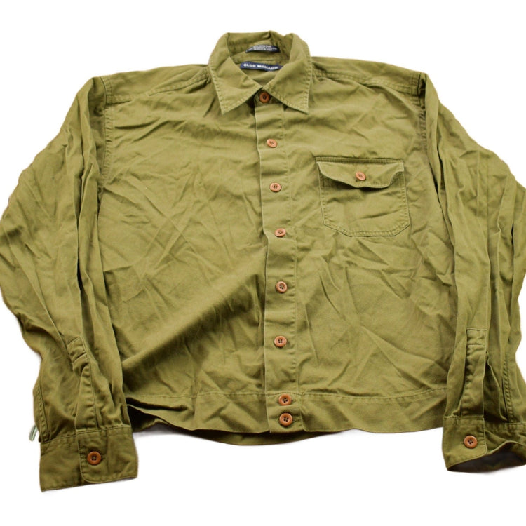 Vintage 1990s Club Monaco Blank Green Button Up Shirt Men's Large from propervintagecanada
