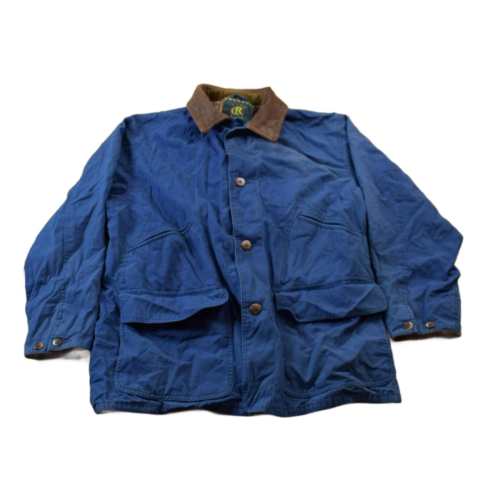 Vintage 1990s Club Room Chore Coat Leather Collar Jacket Men's Large from propervintagecanada