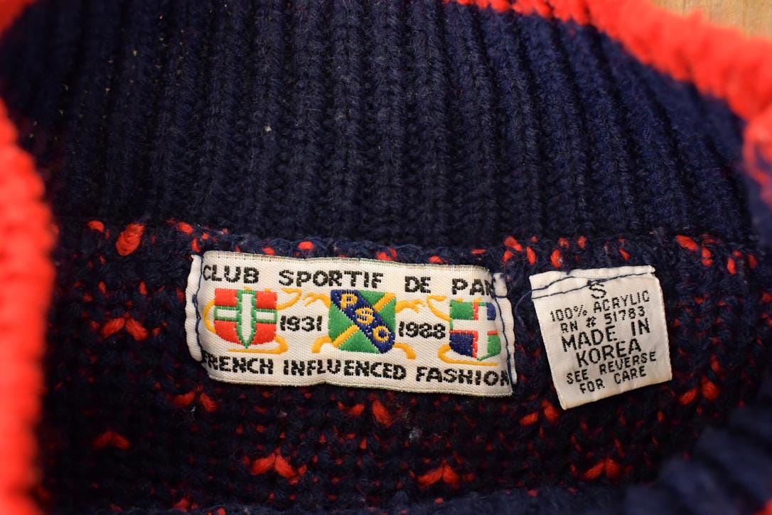 Vintage 1990s Club Sportif Mini Heart Knit Crewneck Sweater Women's Cropped L from propervintagecanada