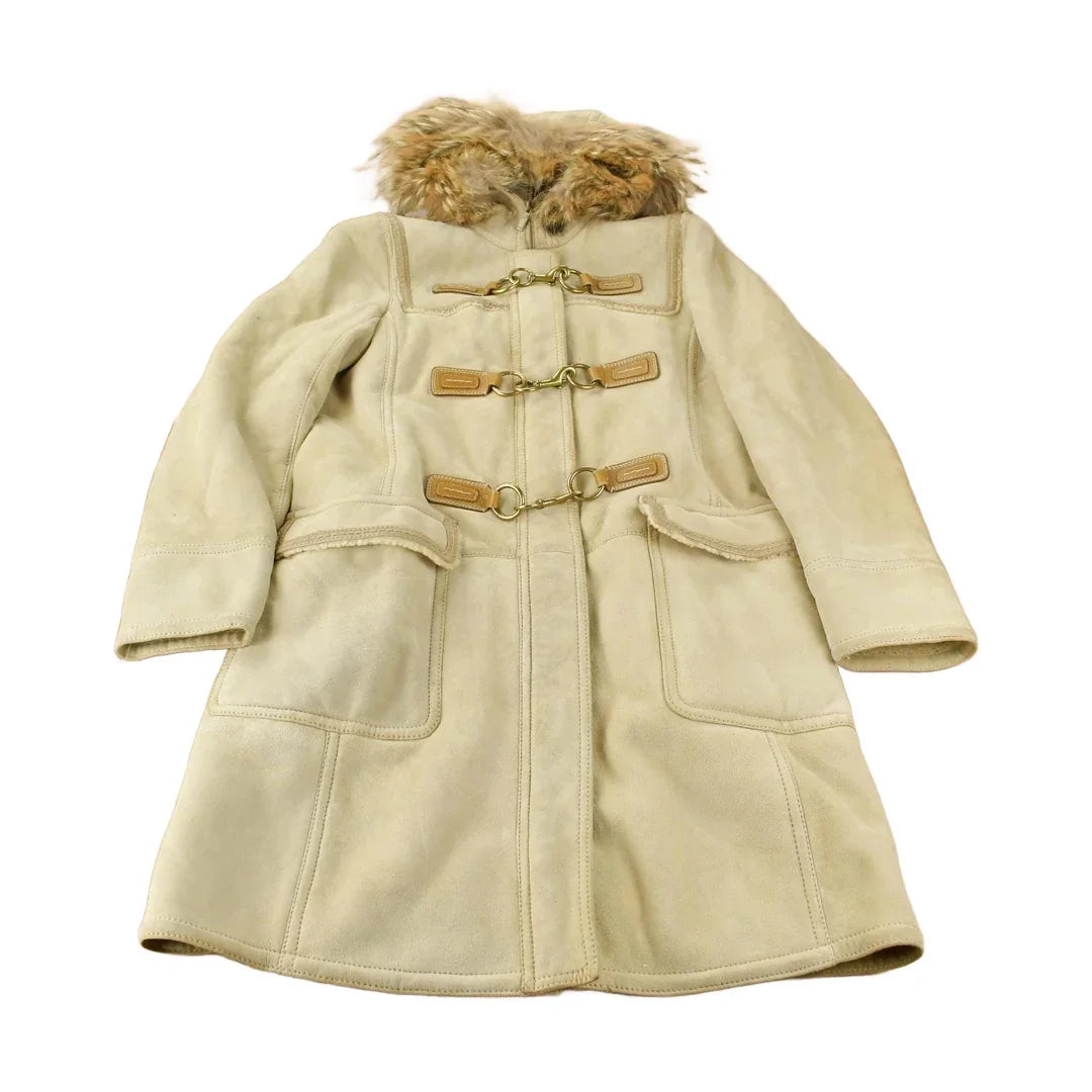 Vintage 1990s Coach Authentic Leather Full Length Shearling Jacket With Fur Hood Size 8 from propervintagecanada