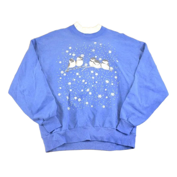 Vintage 1990s Coldwater Creek Blue Birds Double Collar Cute Souvenir Crewneck Sweatshirt Womens L from propervintagecanada