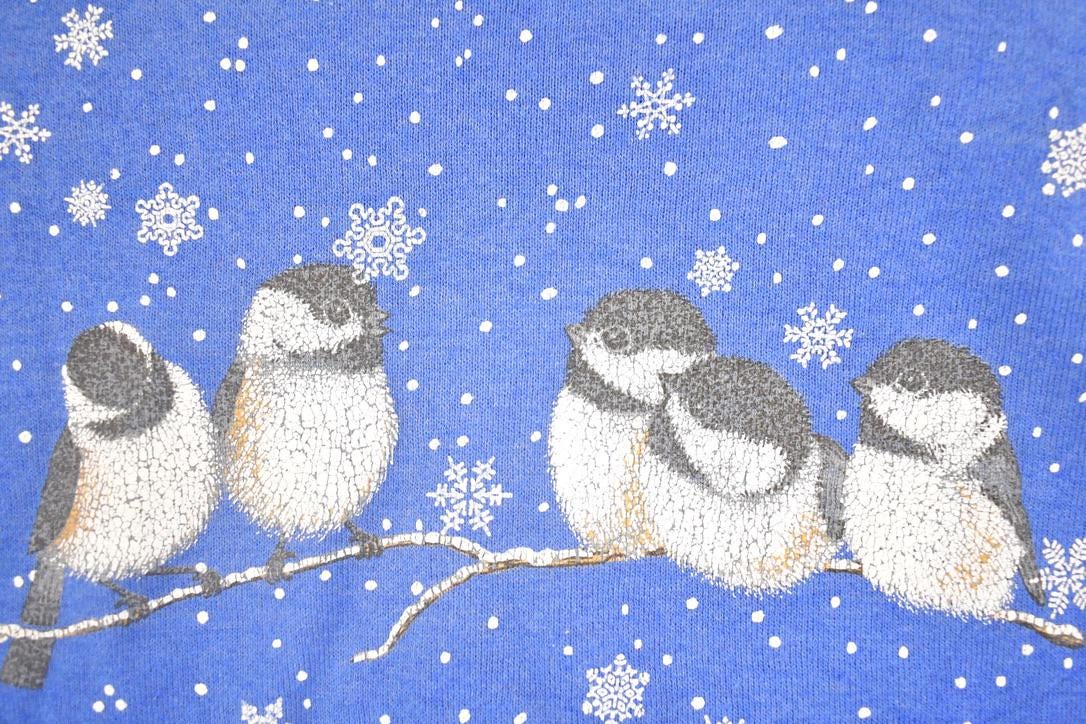 Vintage 1990s Coldwater Creek Blue Birds Double Collar Cute Souvenir Crewneck Sweatshirt Womens L from propervintagecanada