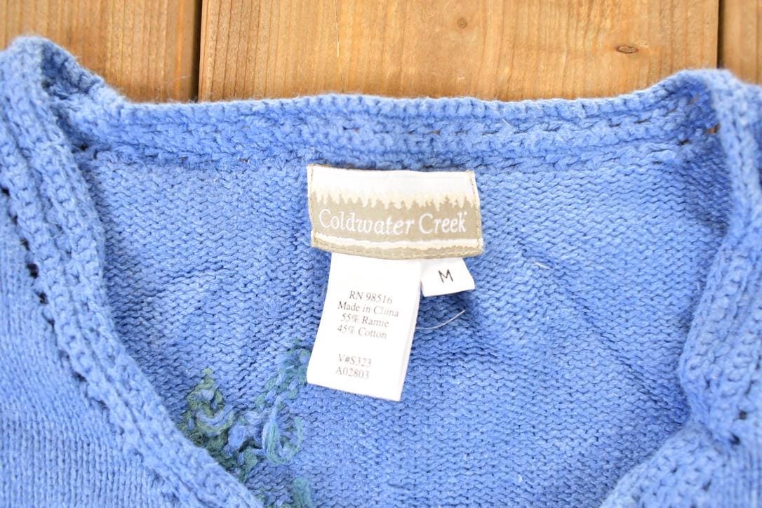 Vintage 1990s Coldwater Creek Floral Embroidered Knit Cardigan Sweater Women's M from propervintagecanada