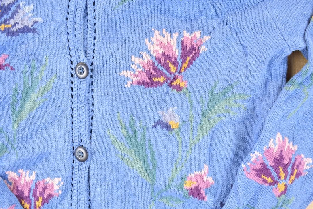 Vintage 1990s Coldwater Creek Floral Embroidered Knit Cardigan Sweater Women's M from propervintagecanada