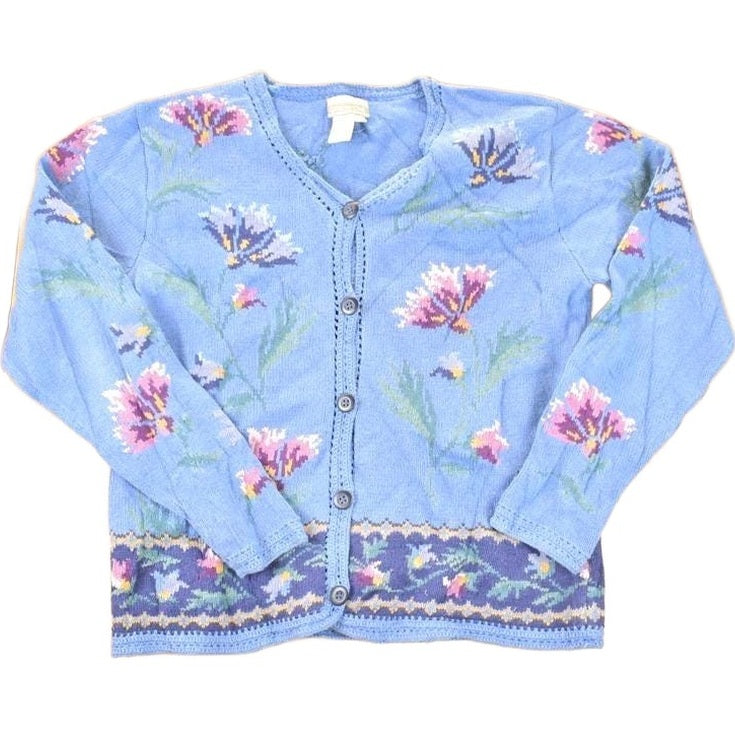 Vintage 1990s Coldwater Creek Floral Embroidered Knit Cardigan Sweater Women's M from propervintagecanada