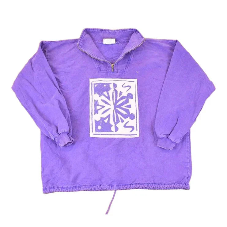 Vintage 1990s Coldwater Creek Large Snowflake Graphic Print Quarter Zip Sweatshirt Men's L from propervintagecanada