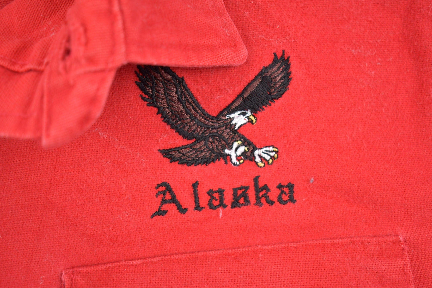 Vintage 1990s College House Alaska Embroidered Eagle Button Up Shirt Men's XL from propervintagecanada