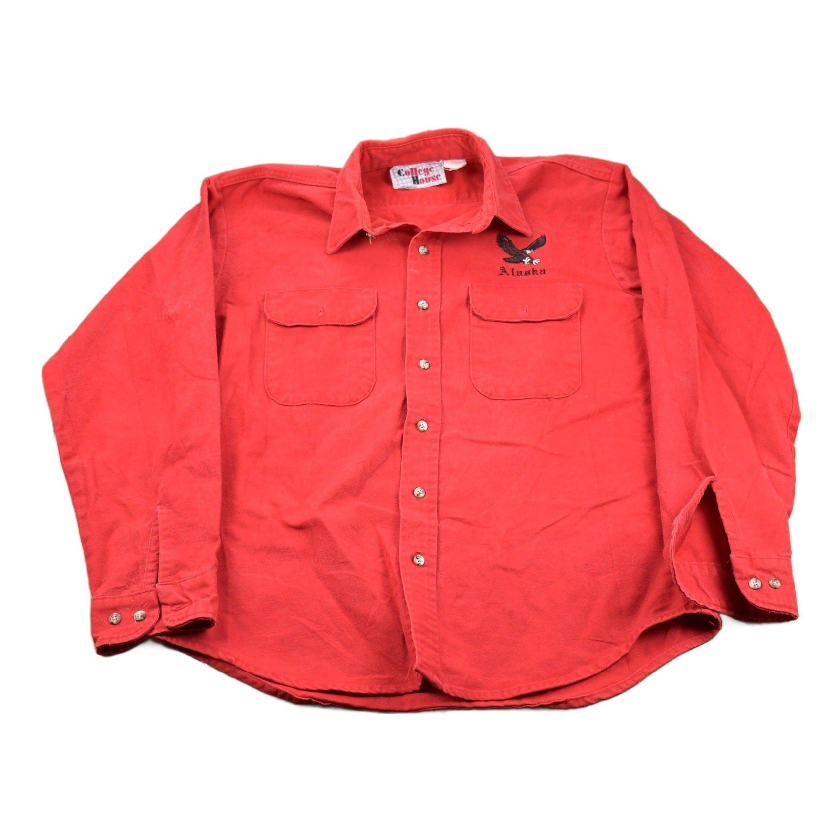 Vintage 1990s College House Alaska Embroidered Eagle Button Up Shirt Men's XL from propervintagecanada