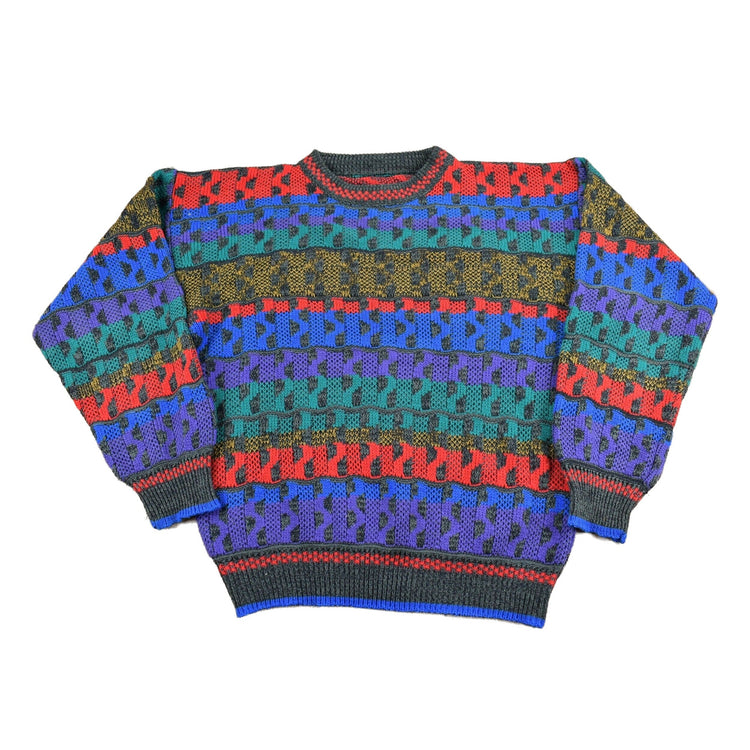 Vintage 1990s Color Block Knitted Crewneck Sweater Men's Medium from propervintagecanada