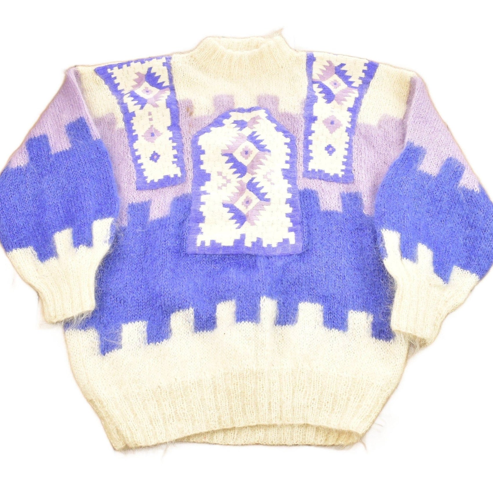 Vintage 1990s Color Block Mohair Knitted Sweater Women's L